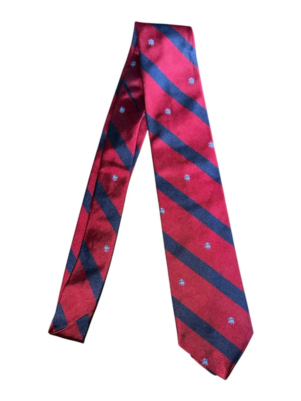 Brooks Brothers Makers Silk Repp Tie Red Navy Stripe Blue Logo Classic Preppy‎